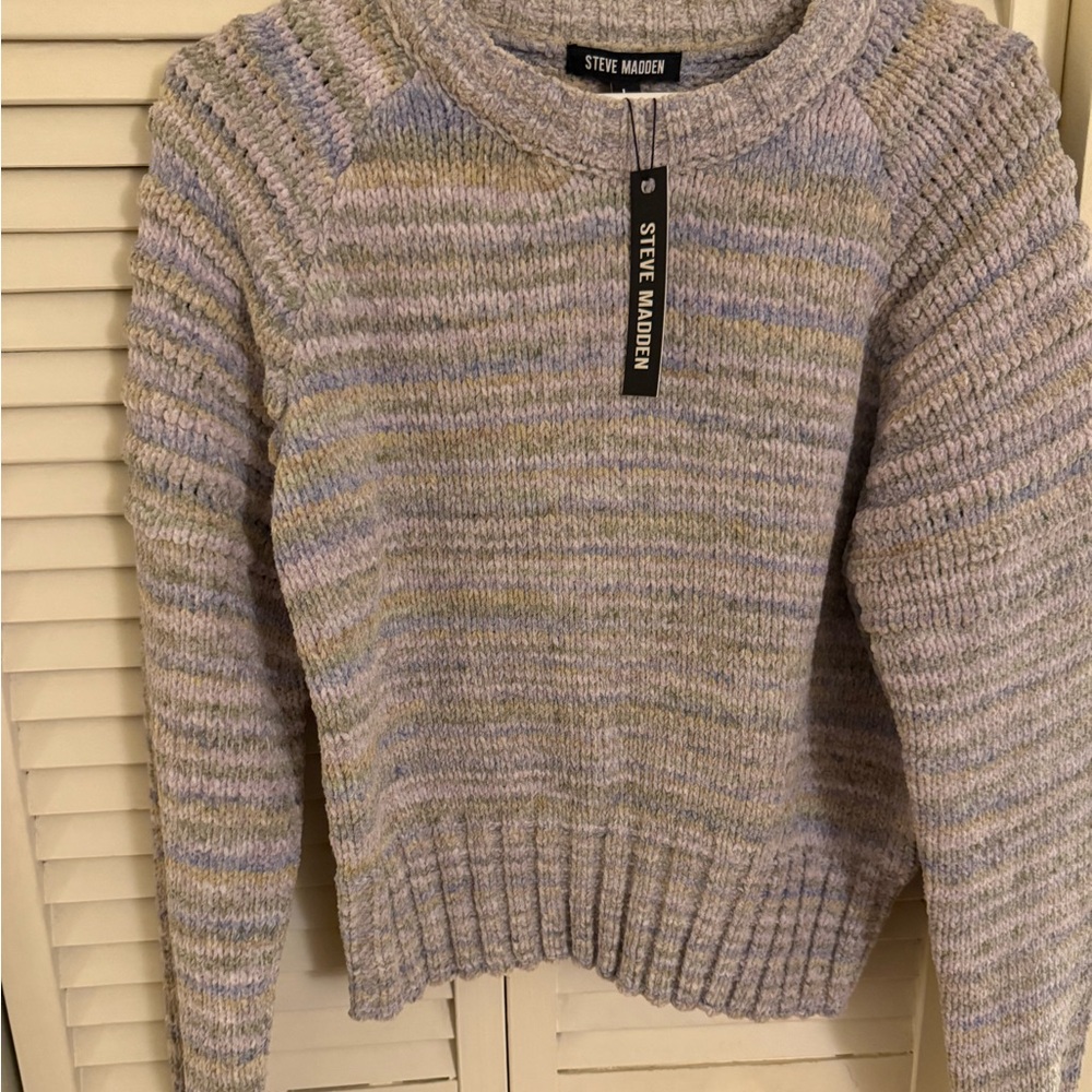 Steve Madden Women's Heathered Striped Sweater - Gray and Cream